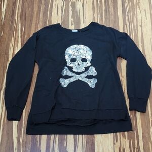LAST CHANCE or CHARITY Black Sweatshirt with Silver Sequins Skull Design